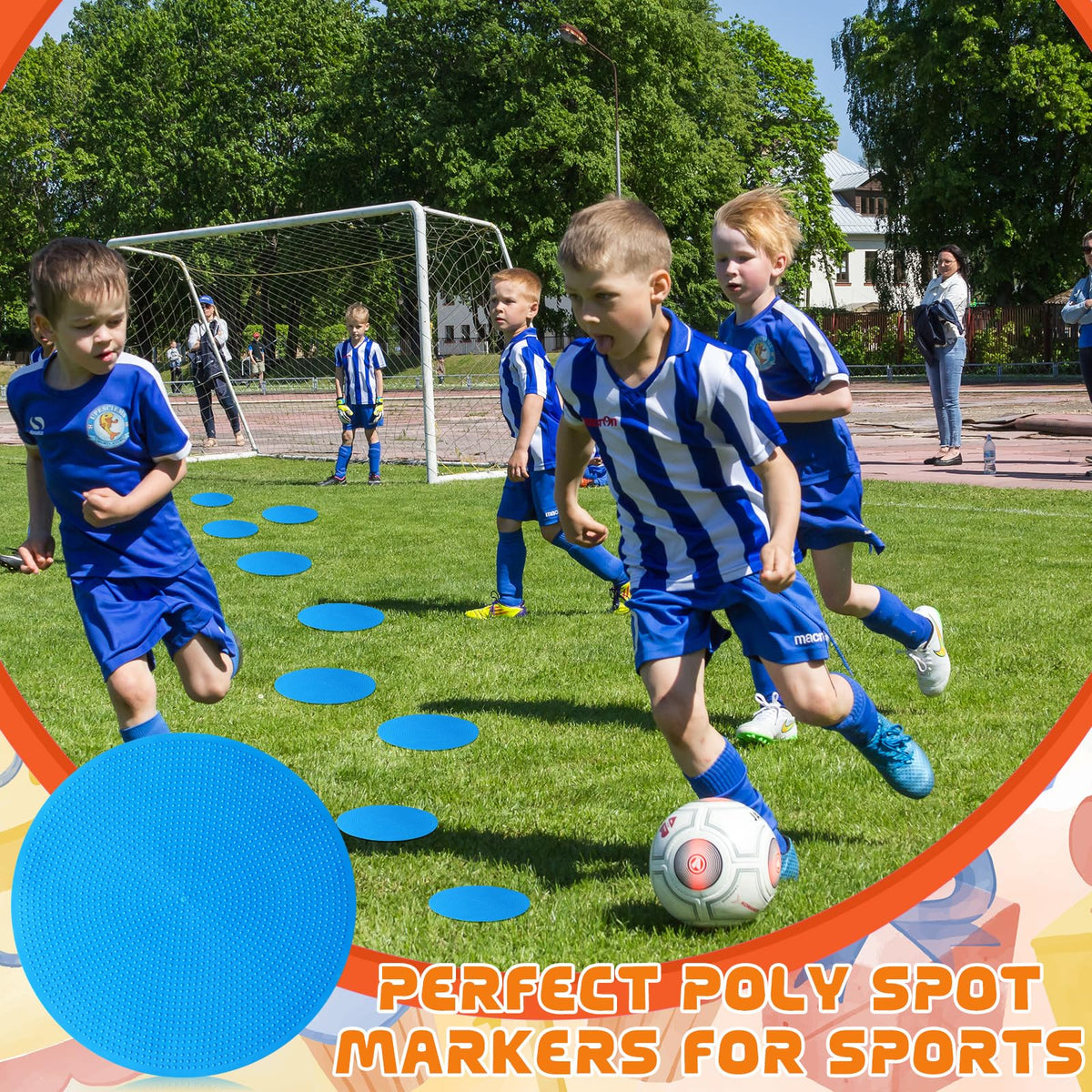 wlilupah 6 Pcs Poly Spots Markers 4 Inch Floor Spot Markers Dots for Gym Marker Poly Sports Training for Gym Floor Soccer Basketball Speed Agility Training Field Marking Equipment (Blue)