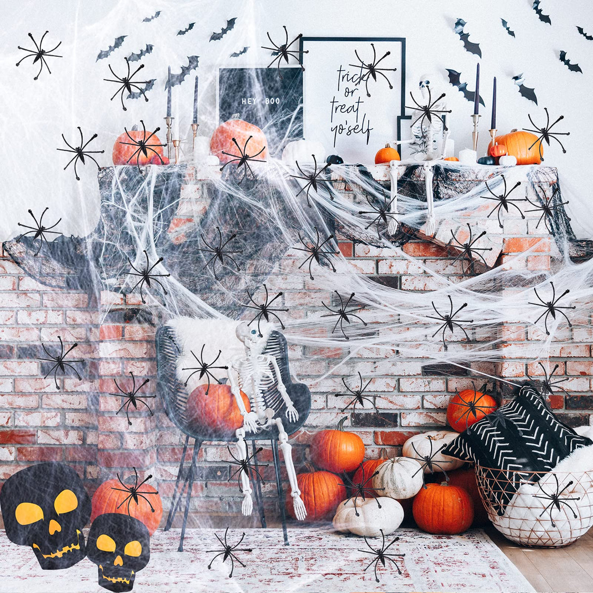 Labrostar 1000 Sqft Halloween Spider Web Decorations with 100 Fake Spiders Spooky Spider Webbing Decorations Indoor Outdoor Party Yard Decor Supplies for Bar Haunted House