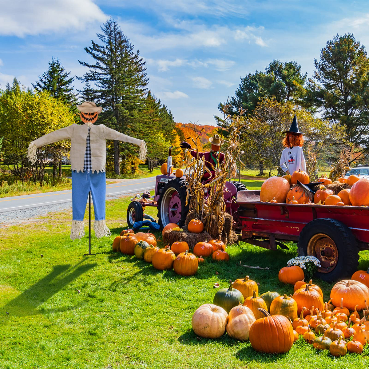 LarpGears Halloween 7.5 Feet Height Pumpkin Scary Scarecrow Ghost Decorations for Outdoor with Metal Stand Scarecrow Ghost Decor Flying Halloween Decorations for Garden and Yard