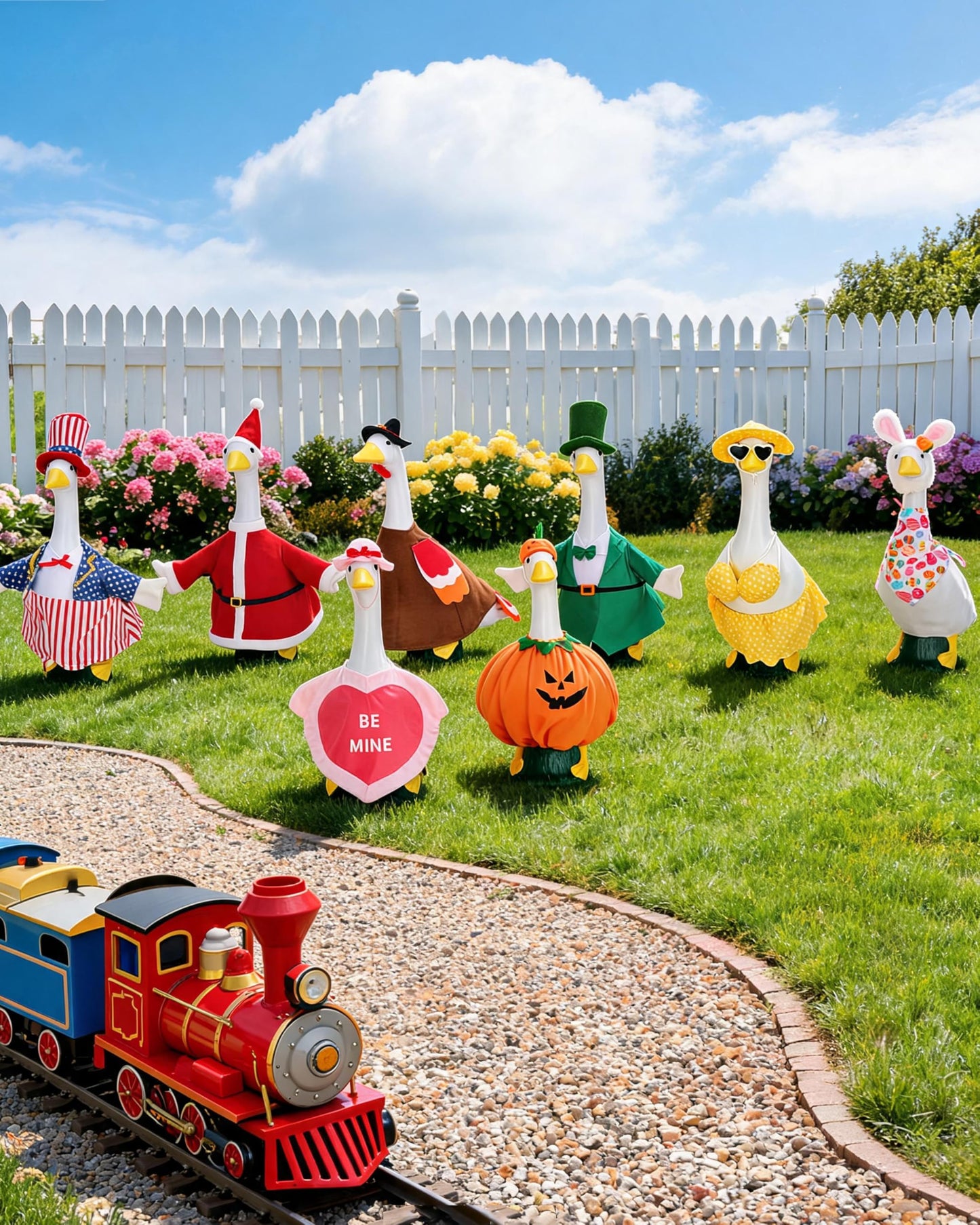 8 Set Holiday Porch Goose Outfits, All Seasons Bundle for 4th of July, Fall, Halloween, Christmas Decor, Valentine, St. Patrick's Day, Easter, Summer,Lawn & Indoor Outdoor, Fits 23 Inch (No Goose)