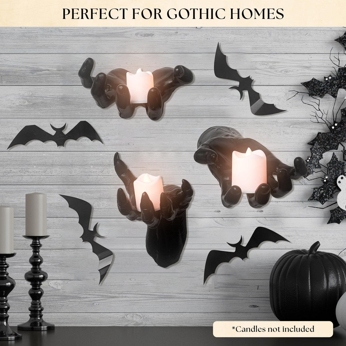97 Decor Scary Halloween Decorations Indoor - Dark Hand Wall Mount, Gothic Home Decor Aesthetic, Spooky Wall Art Halloween Sculpture For Bedroom, Creepy Witch Hands Hanging Keys Jewelry (include Bats)