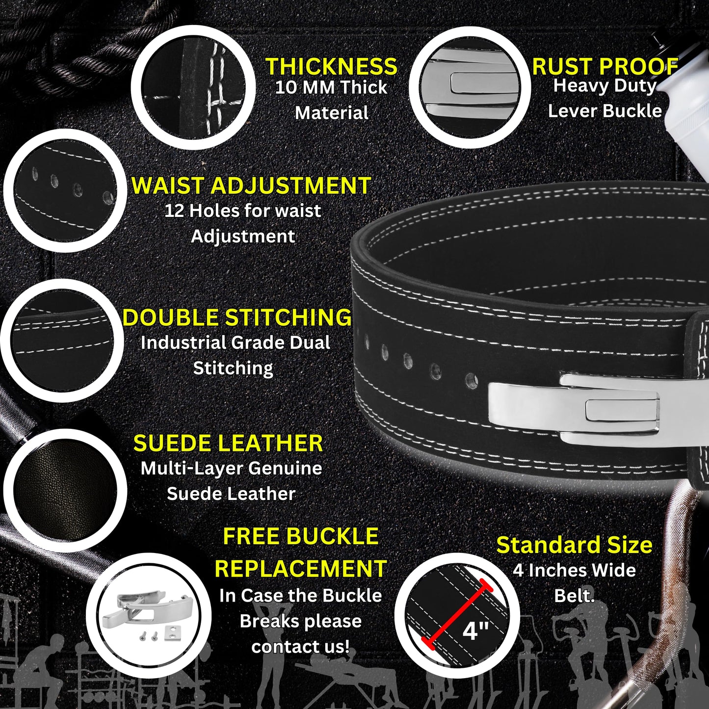 Powerlifting Lever Belt - 9mm IPF Thick Leather Weight Lifting Belt - Ideal for Gym, Training, Squats and Deadlifts (Medium 32"-38")
