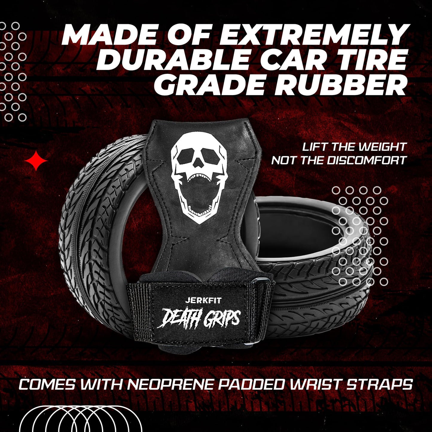 JerkFit Death Grips, Lifting Straps for Deadlifts, Pull Ups, and Heavy Shrugs, with Padded Support, Palm Protection & Increased Grip for Heavy Pull Lifts (Small)