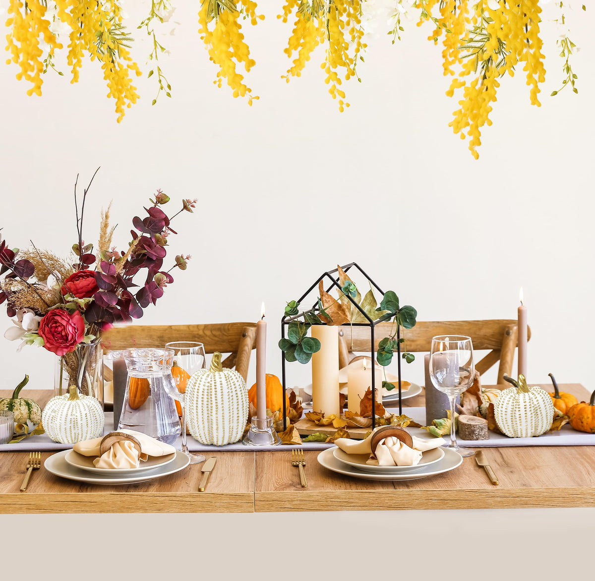 Gift Boutique Set of 3 White Gold Beaded Pumpkins Fall Harvest Home Décor for Thanksgiving Tabletop, Mantle, Shelf, Kitchen, Office, Tiered Tray