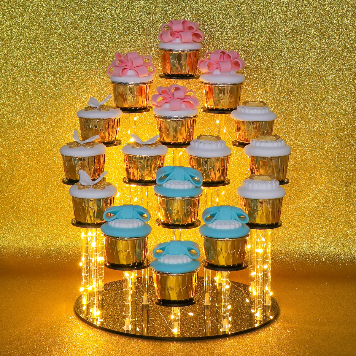 DIWNELEM 16 Tier Acrylic Cupcake Stand Display Riser Holder for Cupcakes, Collectibles, Figures, Comestics, Perfumes, Jewelry - Black Acrylic Display Stand Organizer