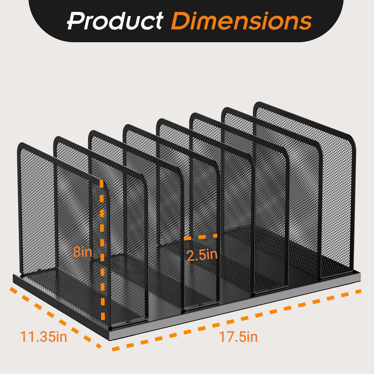 Kuntine.B Desk File Organizer Upright Mesh Desktop Organizer File Sorter Office Organization File Holder for Home, Office & Classroom (Black, 1 Pack 7-Section)