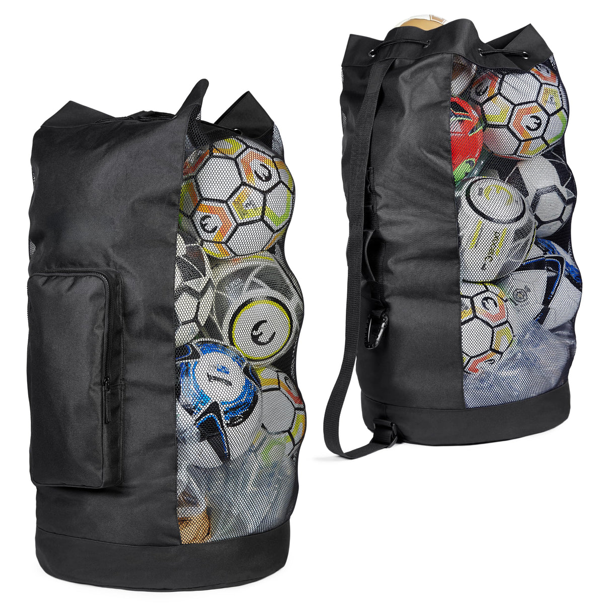 Fitdom Heavy Duty XL Soccer Mesh Equipment Ball Bag w/Adjustable Shoulder Strap Design for Coach. with an Over-Sized Front Pocket for Sporting Accessories. Best for All Outdoor & Water Gears