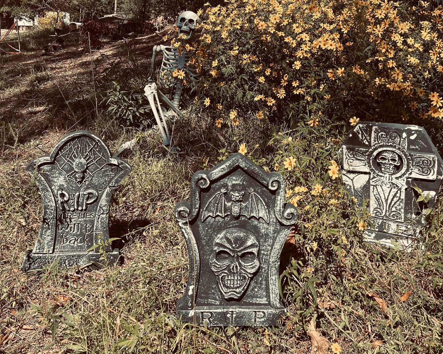 17" Foam Tombstones – Halloween Headstones Outdoor Decorations – RIP Graveyard Stones for Yard Cemetery Lawn Decor – Set of 3