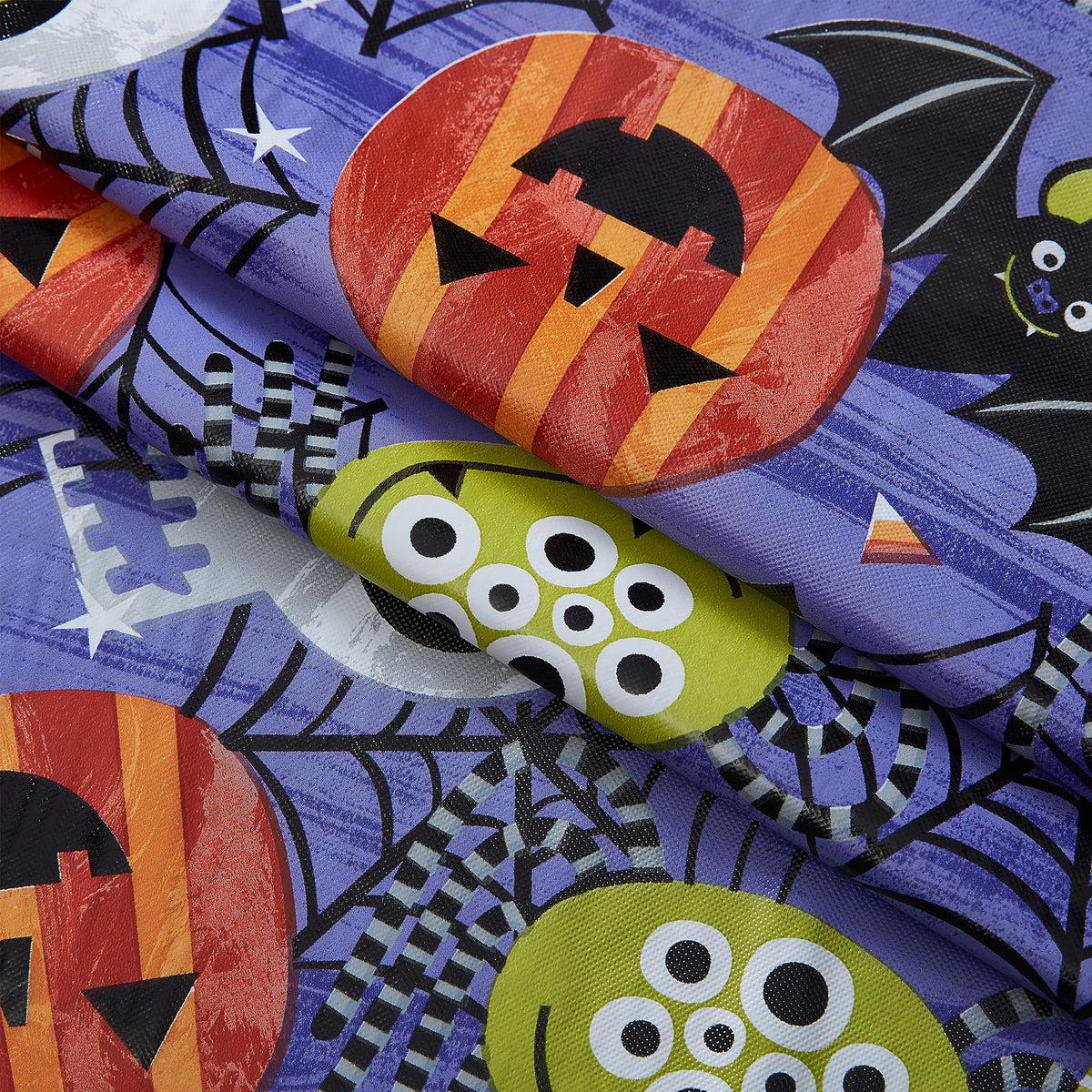 Newbridge Halloween Whimsical Ghoulish Gang 52 x 52 Inch Square Vinyl Tablecloth with Flannel Backing, Fun Skulls and Pumpkin Design, Easy Care Wipe Clean Halloween Table Cover