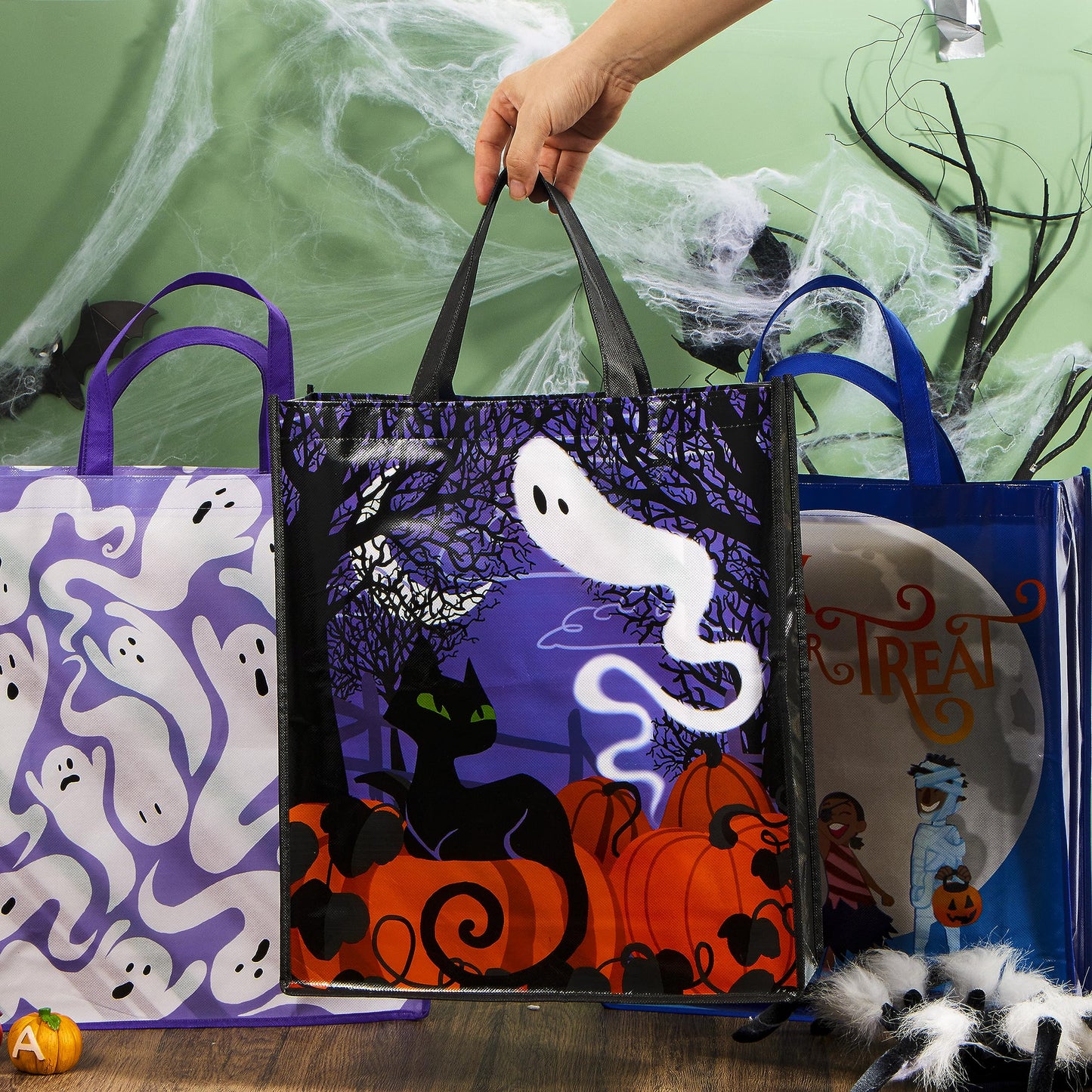 JOYIN 12PCS Halloween Large Treat Goody Tote Bags, 17” x 15” Halloween Candy Gift Bags Bulk, Goodie Snack Baggies for Kids Trick or Treating, School Classroom Gifts, Party Favor Supplies in 6 Designs